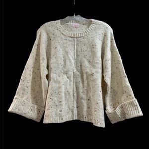 Women’s Ivory Popcorn Confetti Sweater Long Sleeve Shirt Soft Fall Boho Top